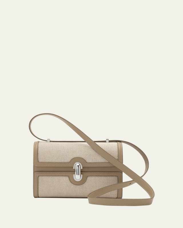 Symmetry 19 Herringbone Linen & Leather Crossbody Bag